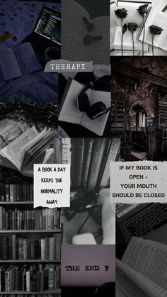 black and white collage with text that reads the end, book day, keep's the proporably should be closed