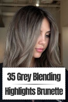 Discover the beauty of going grey gracefully with our top 35 grey blending highlight ideas for brunettes. From subtle ash tones to bold silver streaks, find the perfect style to enhance your natural brunette locks while seamlessly incorporating those greys. Perfect for those seeking a stylish yet low-maintenance look. Hair Dye To Blend Grey, Color For Dark Hair With Grey, Purple Ash Grey Hair, Blending White Hair With Highlights, Ashy Hair Color Ideas For Brunettes, Chrome Chocolate Hair, Greige Hair Color Brown, Going From Brunette To Grey, Ash Brown With Grey Blending