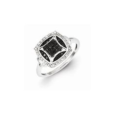 Sterling Silver Black & White Diamond Ring Bling Rings