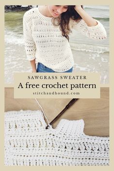 a crochet sweater is shown with the text, free crochet pattern