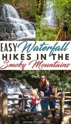 the cover of easy waterfall hikes in the smoky mountains, with an image of a woman and two children