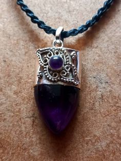 "Jewellery-Sacredspacejewels...This Beautiful Large \"Amethyst\" Gemstone Pendant is set in 925 Silver and comes on 18/20 inch Handwoven black/brown cord ...It is 1.5 inches x 1 inch Diameter ... Sourced in India the spiritual meaning of \"Amethyst\" is \"Peace , Calm and Clear Vision\" ...Used in Healing to Calm Emmotion and Enhance Spiritual Vision ...🌟" Amethyst Gemstone, Gemstone Pendant, Silver Pendant, 925 Silver, Black And Brown, Healing, Hand Weaving, Amethyst, Pendant Necklace