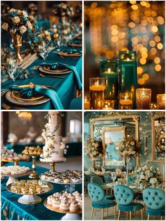 teal and gold wedding decor