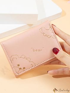 BirdinBag - Chic Bear Cartoon Short Wallet - Stylish and Playful Design Pink Shoulder Bag With Card Slots For Gifts, Short Wallet, Cartoon Bear, Pink Pattern, Word Wrap, Bear Design, Bear Cartoon, Small Wallet, Playful Design