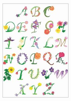 Flower Ideas Drawing, Alphabet Flower, Tree Drawings Pencil, Doodle Alphabet, Flowers Drawing, Flower Alphabet, Alphabet Clipart, Drawing Letters