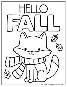 a coloring page with the words hello fall