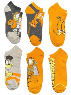 Brand New GARFIELD & ODIE Ladies 6 Pair Of Ankle Socks Shoe Size 5-8, Sock Size 9-11 98% Polyester, 2% Spandex BIOWORLD Brand Garfield Socks, Garfield Odie, Garfield Images, Garfield Cat, Garfield And Odie, Tea Towel Gift, Disney Dogs, Pj Shorts, Star Wars Baby