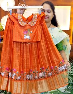 Pichwai Dress Designs, Butterfly Hands For Long Frocks, Baby Lehenga Blouse Designs, Pattu Pavadai Designs, Indian Dresses For Kids, Cotton Frocks For Kids, Kids Party Wear Dresses