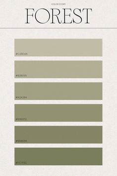 an image of the forest color scheme for interior paint colors and their names on it