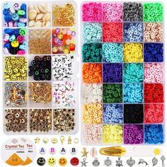 many different colors and sizes of beads in a plastic container with various types of beads