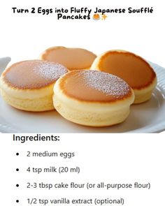 three pancakes on a plate with instructions for how to make them