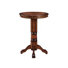 a small wooden table with three legs and a round top on an isolated white background