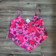 New, Never Worn, With Tags Trendy Floral Print Camisole Top, Pink Cropped Vacation Top, Red Camisole Top For Vacation, Pink Floral Print Camisole Top, Red Floral Print Cami Top, Pink Floral Print Cami Top, Pink Floral Print Crop Top, Chic Printed Camisole Top, Turtleneck Tank Top