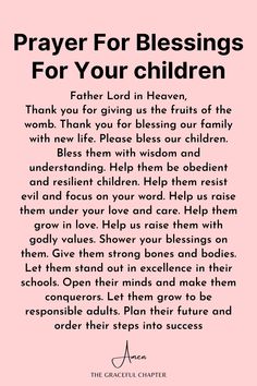 a pink background with the words prayer for children