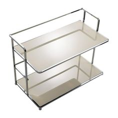 two tiered serving tray with glass shelves on each side and one shelf below it