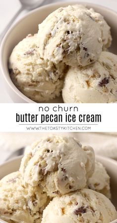 no churn butter pecan ice cream in a bowl