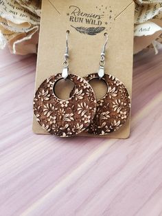 Etched Dangle Earrings For Gift, Etched Dangle Earrings As Gift, Dangle Etched Earrings As Gift, Vintage Etched Earrings, Vintage Etched Earrings As Gift, Nickel-free Brown Hoop Earrings As Gift, Brown Flower Drop Earrings For Gift, Brown Drop Flower Earrings For Gift, Etched Hoop Earrings As Gift