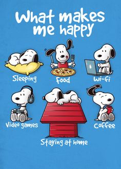 snoopy cartoon character magnets with the words what makes me happy