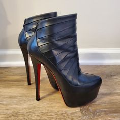 4+ Inch Platform Heels Very Comfortable Knick On The Leather On The Front Left Shoe Very Good Condition Sole Protection Added Neon Heels, Louboutin Bags, Christian Louboutin Boots, Jimmy Choo Pumps, Crystal Sandals, Knee High Leather Boots, Calf Boots, Louboutin Shoes, Black Booties