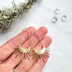 Eclipse Ray Earrings - 2 sizes - Shop Dreamers of Dreams Crystal Statement Earrings, Earrings Summer, Quartz Jewelry, Jewelry Bag, Ear Hook, Divine Feminine, Gold Hoop, Jewelry Bags, Northern California