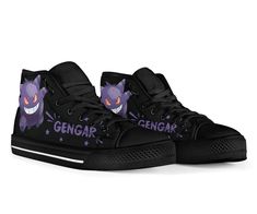 a black sneaker with an image of a cat on it