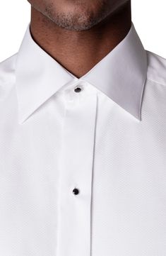 Crease-resistant performance cotton elevates a handsome tuxedo shirt with removable shirt studs and rich French cuffs. Raised placket Spread collar with permanent collar stays French cuffs Back yoke Curved hem 100% cotton Machine wash, line dry Imported Men's Clothing Black Tie Outfits, Mens White Dress Shirt, Tuxedo Shirt, White Shirt Men, Formal Shirt, Collar Stays, Tuxedo Shirts, Men Formal, Twill Shirt