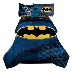 batman bedding set with blue and yellow sheets