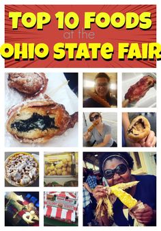 the top 10 foods at the ohio state fair are featured in this postcard with images of food