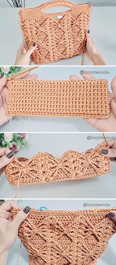 crocheted purse being worked on by someone using yarn to make it look like they are