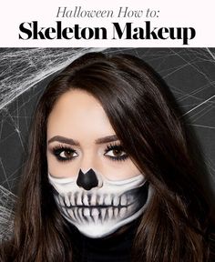 Easy Skeleton Makeup Tutorial, Half Skeleton Makeup, Easy Skeleton Makeup, Skeleton Makeup Tutorial, Half Skull Makeup, Halloween Skeleton Makeup, Halloween Maquillaje, Makeup Zombie, Halloween Make-up Looks