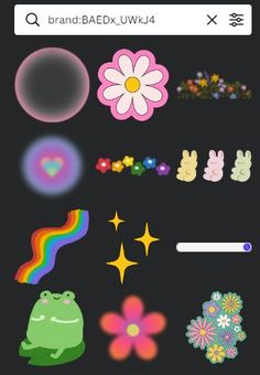 some stickers on the back of a cell phone with flowers, stars and a frog