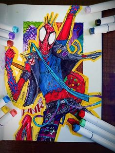 Spider Man Abstract Art, Spider Man Graffiti, Spiderpunk Drawing, Spider Punk Art, Spider Punk Drawing, Spider Verse Art, Spider Punk, Art Shed