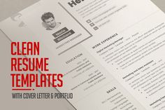 a clean resume template with cover letter and profile on the front, in red font