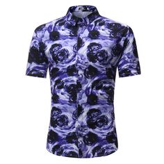 Summer New Men's Casual Short-Sleeved Purple Rose Print Shirts - Purple - 3R73704612 - Men's Clothing, Men's Tops & T-Shirts, Men's Shirts  #MensShirts #Men's #Clothing # #Men's #Tops #& #TShirts # #Men's #Shirts Mens Cotton Shorts, Casual Summer Shorts, Purple Rose, Mens Short Sleeve Shirt, Mens Hawaiian Shirts, Mens Fashion Summer, Fashion Fits, Beach Shirts, Summer Shirts