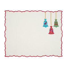 three bells are hanging on a white background