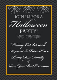 a halloween party flyer with spider webs on it