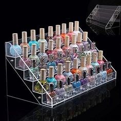 Durable Acrylic Construction Designed to hold 60 bottles. Holds most sizes of nail polish bottles. Nail Polish Stand, Nail Polish Case, Clear Acrylic Makeup Organizer, Cosmetics Display Stand, Clear Makeup Organizer, Nail Polish Holder, Cute Nail Polish, Acrylic Nail Polish, Nail Polish Rack