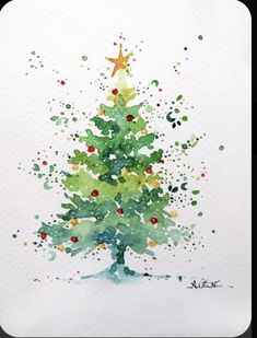 a watercolor painting of a christmas tree