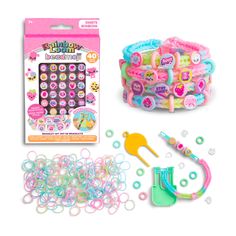 an assortment of bracelets and hair accessories for kids to play with on the go