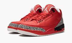 Major key alert! It’s all-red-everything on this incredibly exclusive Air Jordan 3 designed by DJ Khaled for himself and his closest friends.  The DJ Khaled x Air Jordan 3 features a vibrant red leather upper with the elephant print toe and heel panels you know and love, completed with a modified heel tab proclaiming “WE THE BEST” along with the usual Jumpman.  If you’re reading this, chances are you weren’t one of the lucky individuals blessed by Khaled with your own pair.  Act like you were, a Black Cement, Jordan 3 Retro, Air Jordan 3 Retro, Dj Khaled, Cement Gray, Air Jordan 3, Stadium Goods, We The Best, Jordan 3