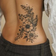 Rib Tattoos Tattoo Artistic Design Mandala Rib Tattoo, Sunflower Wrap Around Tattoo, Tattoos For Your Mom, Woodsy Tattoos, Ftp Tattoo, Back Shoulder Tattoos For Women, Blackwork Floral Tattoo, Cottage Core Tattoos, Let It Be Tattoo