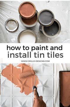 (AD) DIY painted tin tiles tutorial - Lean how to paint mettalic tin tiles to create a modern faux effect tile wall in collaboration with Rockett St George #tintile #tintiles #paint #wallpanels #featurewalls #fauxtile #paintedtile #tile #diy Tile Feature Wall, Faux Rust, Faux Tiles, Tin Panel, Tin Tiles, Painted Trays, Rockett St George, Tile Panels