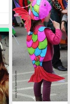 two pictures of children in costumes and one has a fish on it's back