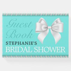 a sign that says stephanie's bridal shower with a white bow on it