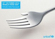 a close up of a fork on a white surface with the words uniler 2012 to food day