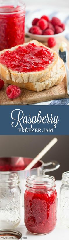 raspberry freezer jam in mason jars