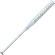 a white baseball bat with the word easton on it's side and an arrow in the middle