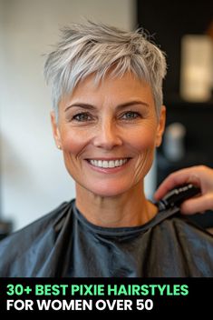 Click for More ➡️ | Save for Later ❤️  Check out the trendiest pixie hairstyles for women over 50! Whether you want a haircut that’s daring, elegant, or on-trend, this guide has 34 beautiful pixie cuts to inspire your next look. With options for fine, thick, curly, or gray hair, these styles are designed to make you feel confident, chic, and ready to take on the world.  #PixieCut #HairstylesForWomenOver50 #ShortHairIdeas #ShortHairstyles #WomenOver50 #Haircuts2024 #GrayHair #HairTrends #BeautyOver50 #HairInspiration #Hairstyles #HairTransformation Short Hairstyle Women Over 50 Over 50 Pixie, Pixie Haircut For Fine Thinning Hair, Short Pixie Fine Hair, Pixie Haircut 2024 Trends Women, Short Messy Haircuts For Women, Pixie Haircut 2024, Short Pixie Haircuts For Thick Hair, Pixie Over 50, Pixie Hairstyles For Fine Hair