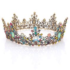 PRICES MAY VARY. Jeweled baroque queen crown are made of Crystal, Alloy, Golden, and multicolored high quality.Exquisite workmanship, superior materials, without fading for long-term preservation and use. Vintage Gold crown has unique design,Rhinestones add a beautifully charming effect while the gold color makes you look and feel like a classic beauty. Rhinestone tiara crown is for wedding, party, prom, party, birthdays, engagement, anniversary, Halloween or other special occasions. Women crown Fantasy Crown Queens, Fantasy Crown, Baroque Wedding, Queens Tiaras, Crystal Wedding Tiaras, Queens Jewels, Wedding Hair Head Piece, Wedding Hairband, Crown For Women