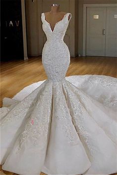 Sexy Mermaid V Neck Long Train Satin Lace Wedding Dresses Mermaid Ruffle Wedding Dress, Corset Mermaid Wedding Dress, Wedding Gown A Line, Style College, White Lace Wedding Dress, Ruffle Wedding Dress, Kampot, Wedding Dresses With Straps, White Wedding Dress